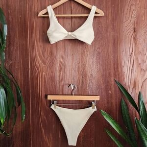 Skatie Ribbed Ivory Bikini Set Kelly Bottoms & Penny Top XS/Small